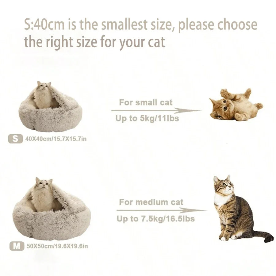 Soft Plush 2-in-1 Pet Cave Bed for Cats and Small Dogs - side view