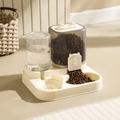 Spill-Proof Automatic Pet Feeder with Water Fountain - Beige 1PC / 25x23x20cm