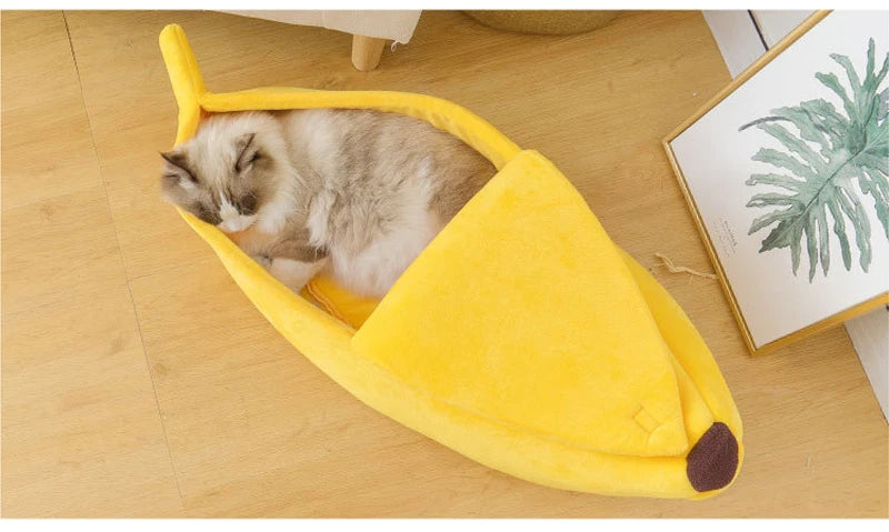 Cozy Banana-Shaped Cat Bed and Kennel - from above