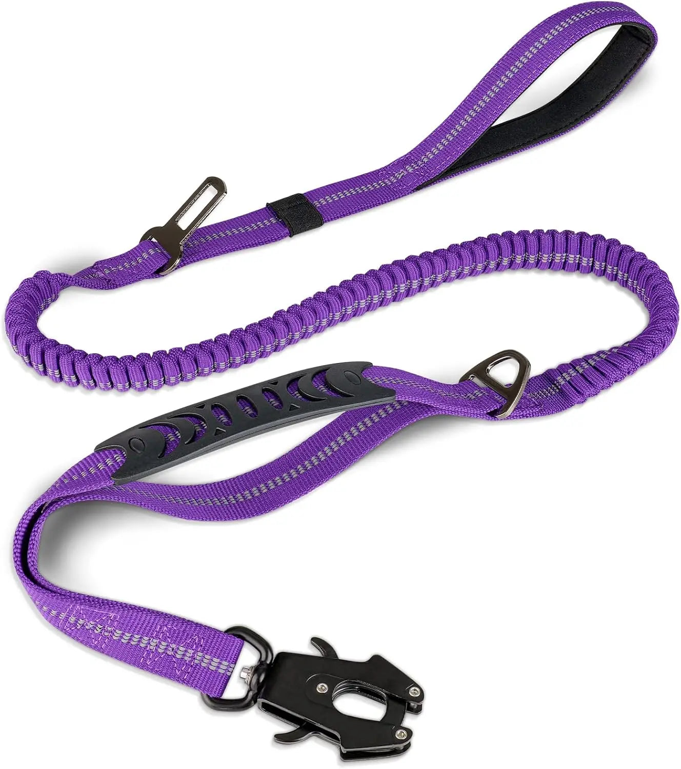 Shock-Absorbing Dog Leash with Car Seatbelt Attachment - plum