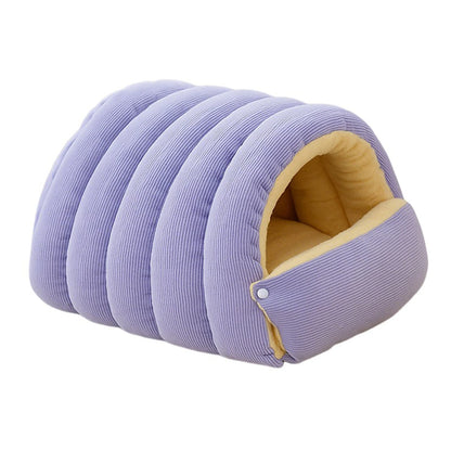 Warm Plush Winter Cat Cave Bed for Cozy Sleep - M / Purple