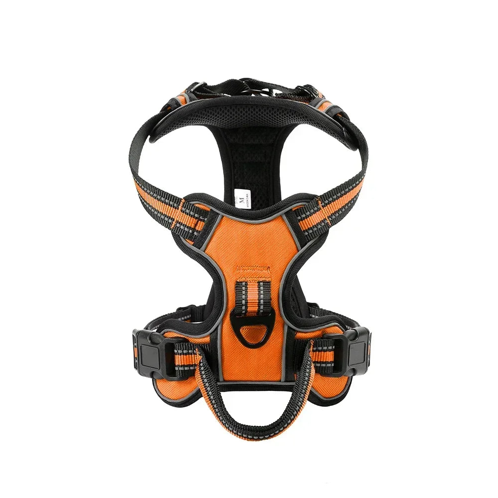 Adjustable No-Pull Reflective Dog Harness - L / Orange