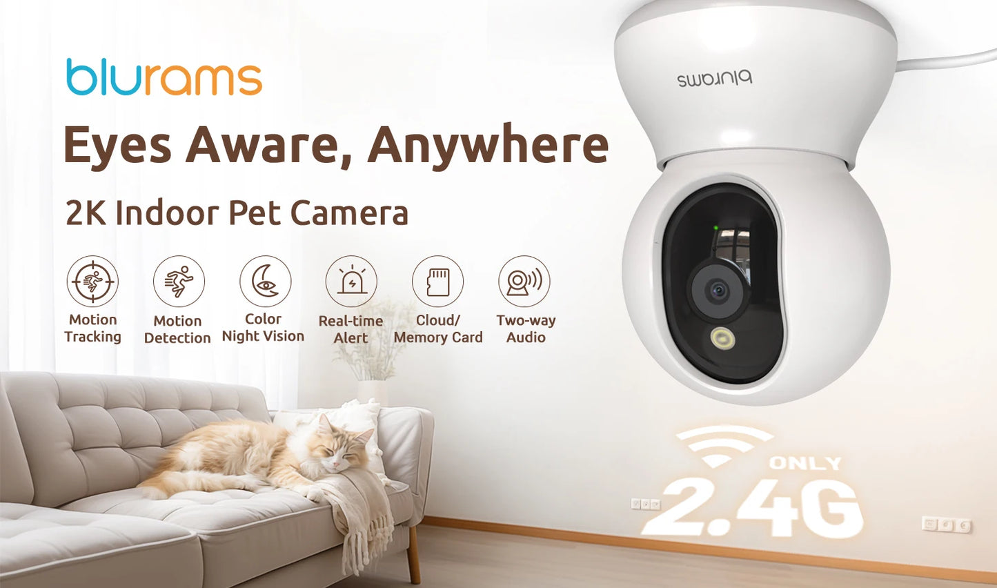 2K Pet Camera with 360 Pan-Tilt and Phone App - from above