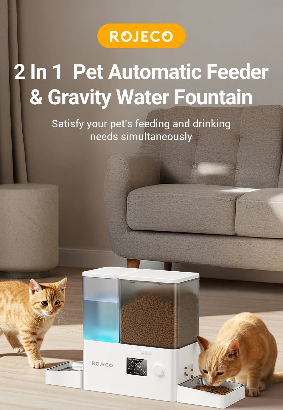 2-in-1 Automatic Pet Feeder and Water Fountain (8.5L) - from above