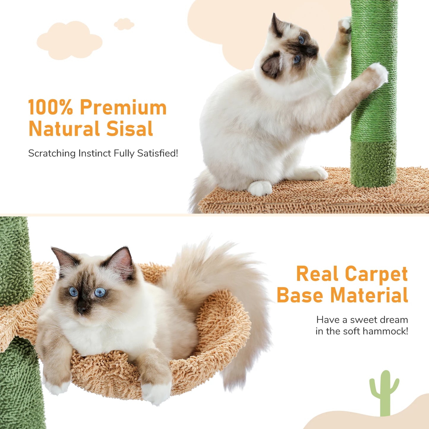 5-Tier Cactus Floor-to-Ceiling Cat Tree with Hammock - close-up