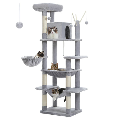 Large Multi-Level Plush Cat Tree with Condos - AMT0240GY