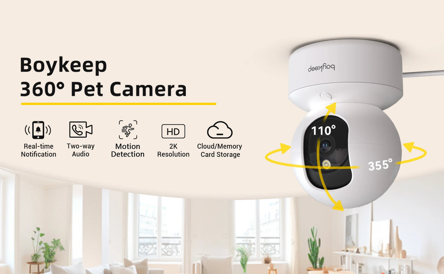 2K Pet Camera with WiFi App, 360 Pan-Tilt and 2-Way Audio - from above