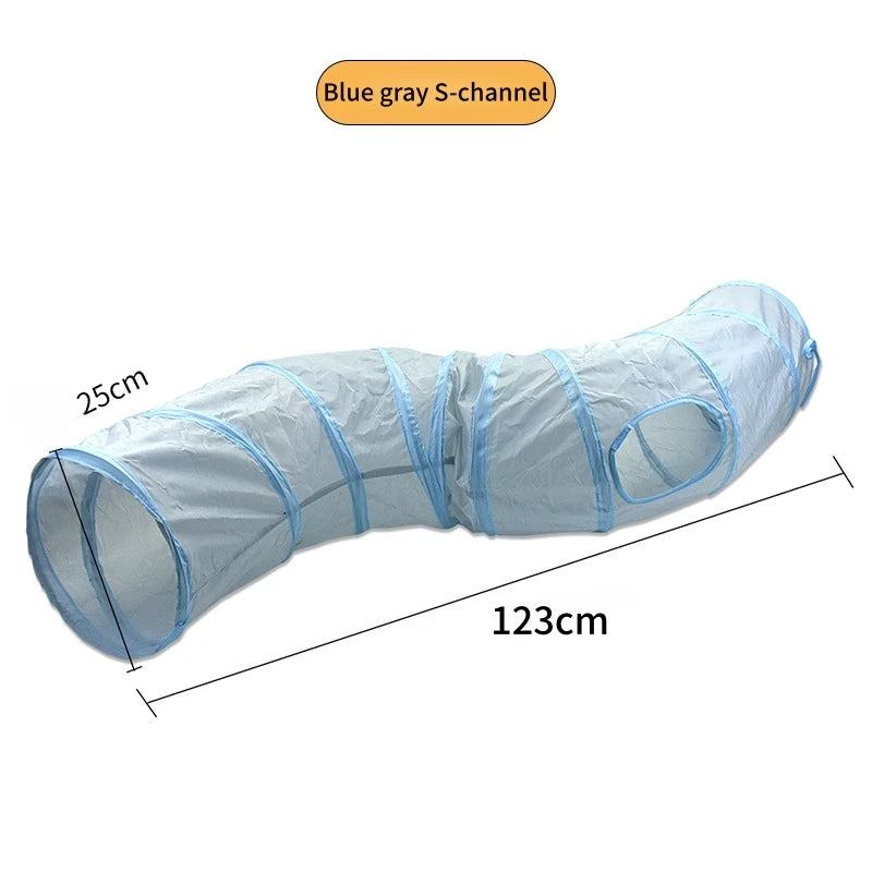 Foldable Cat Tunnel with Crinkle Paper for Indoor Play - Blue Gray S tunnels
