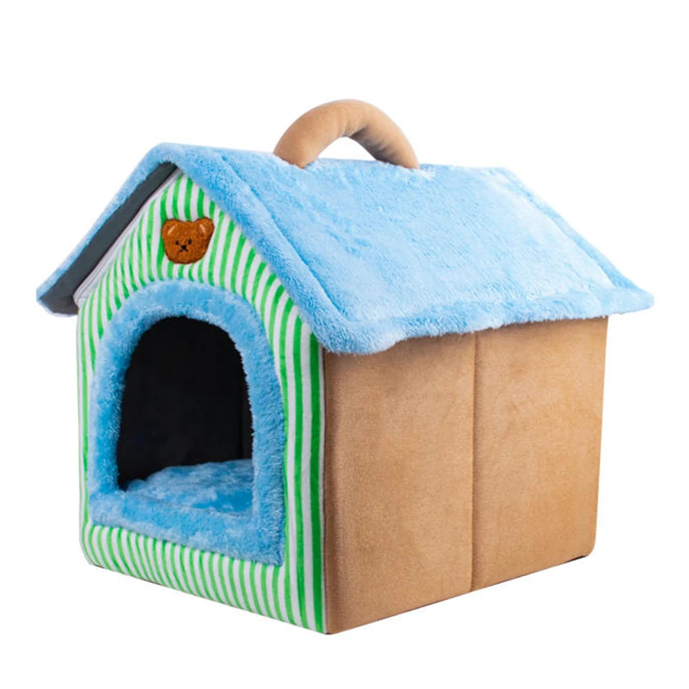 Foldable Washable Pet House Bed for Cats and Small Dogs - Navy Blue / S