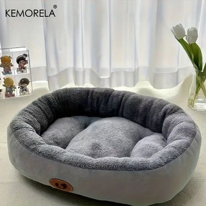 Plush Oval Pet Bed for Dogs and Cats (Machine Washable) - Gray / M
