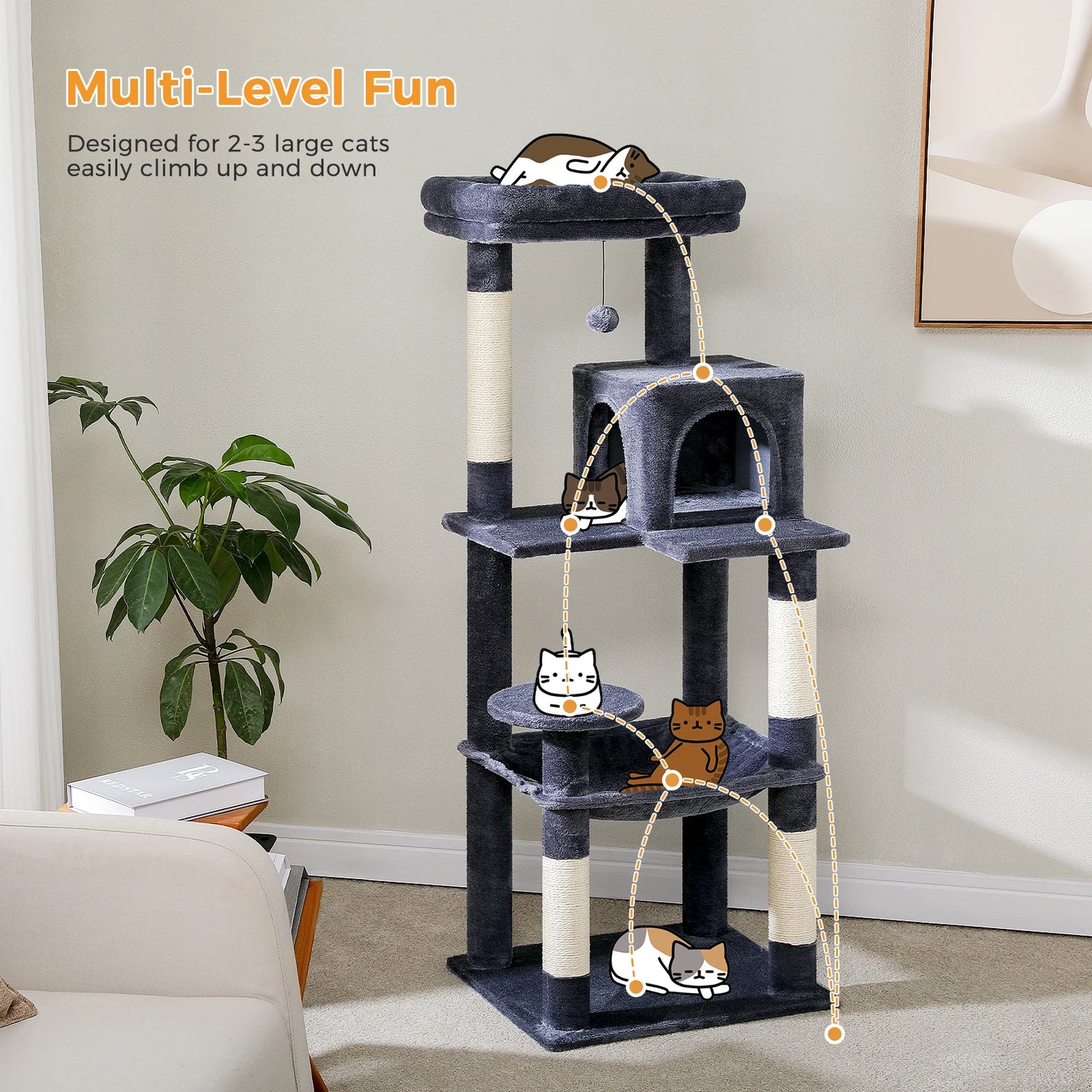 5-Level Cat Tree Tower for Large Cats with Hammock - view 17