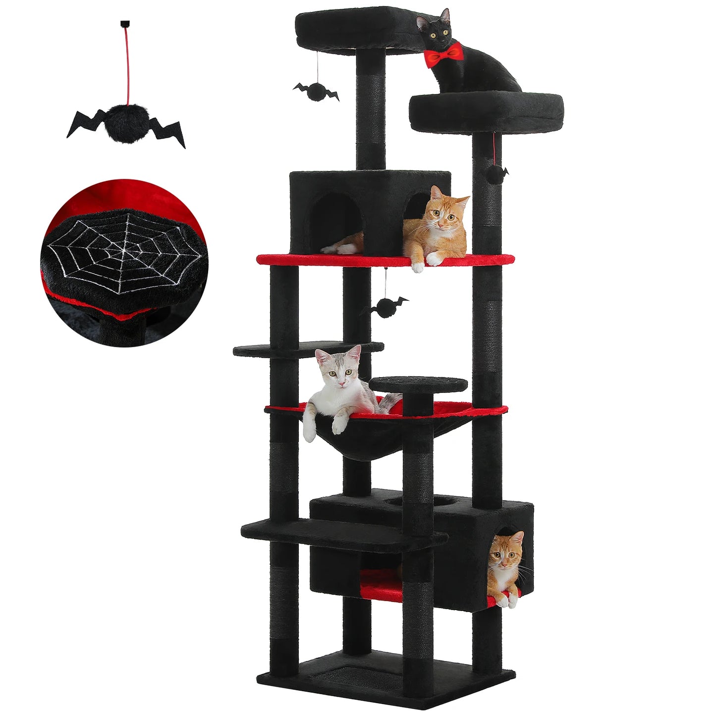 Large Cat Tree Tower with Hammock and Padded Perches - Black180cm / 164cm