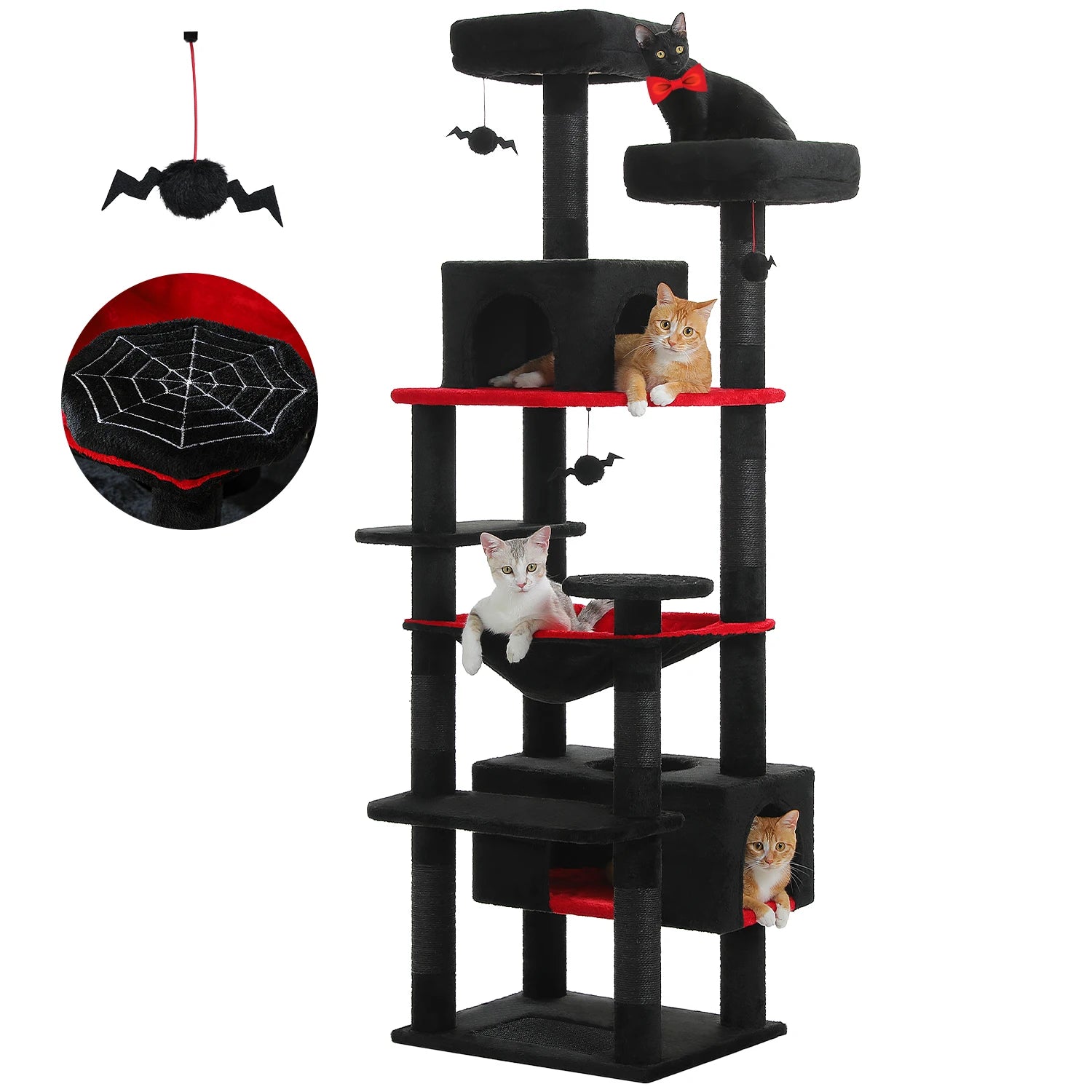 Large Cat Tree Tower with Hammock and Padded Perches - Black180cm / 164cm
