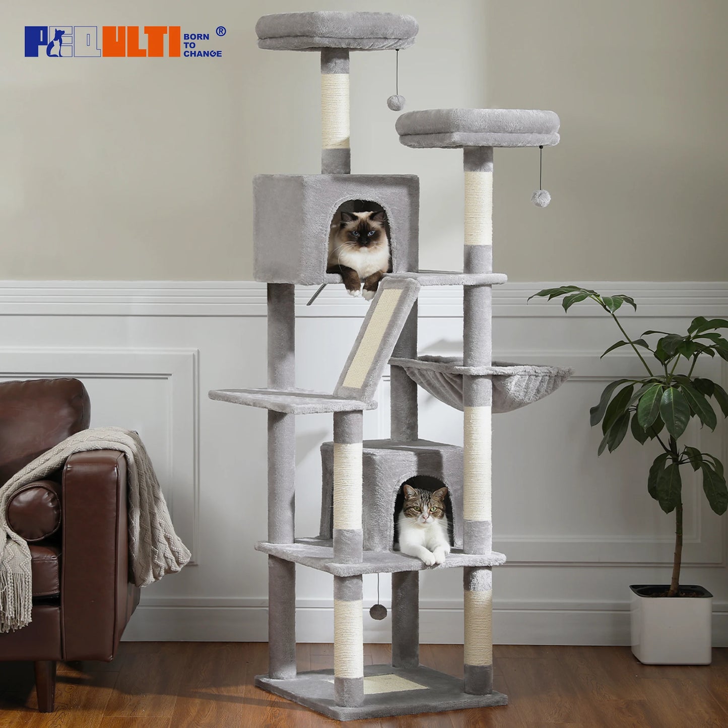 Large Multi-Level Plush Cat Tree with Condos - alternate angle