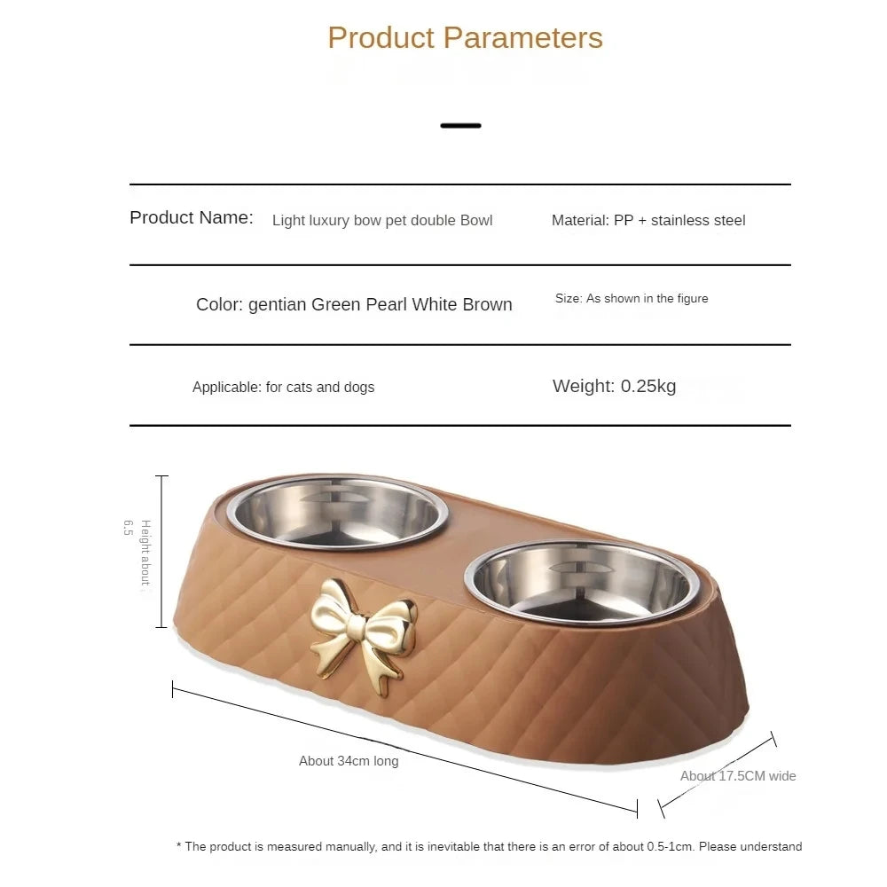 Bow Tie Style Pet Food Bowl Stand with Steel Bowls - lifestyle