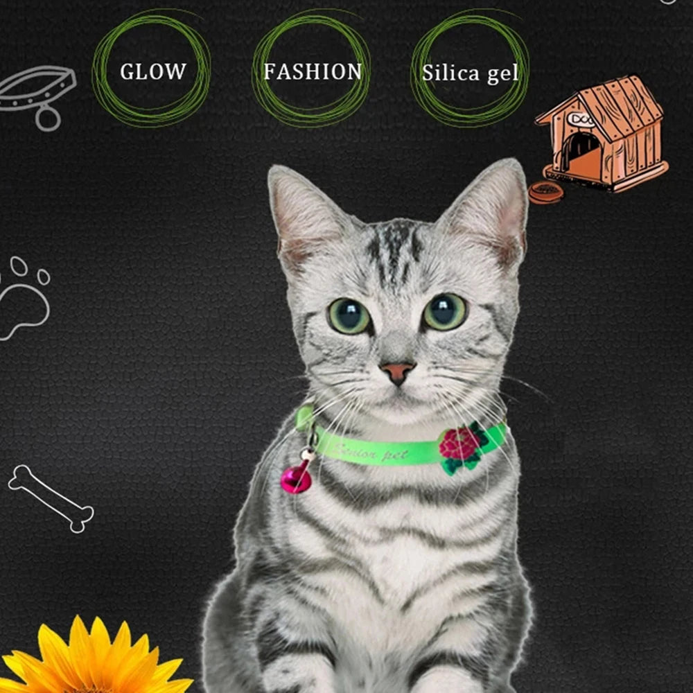 Luminous Glow-in-the-Dark Cat Collar with Bell - close-up