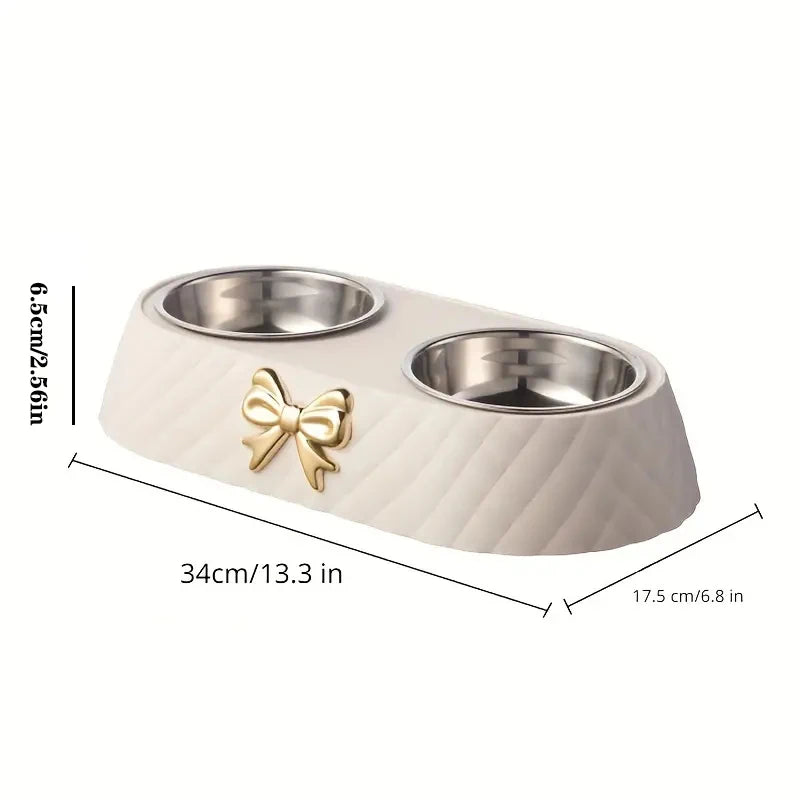 Bow Tie Style Pet Food Bowl Stand with Steel Bowls - from above