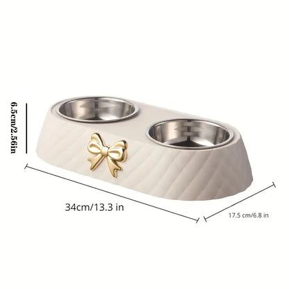 Bow Tie Style Pet Food Bowl Stand with Steel Bowls - from above