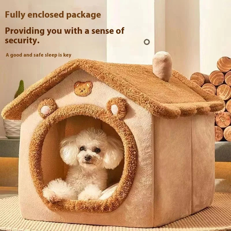 All-Season Removable Washable Dog House Bed - yellow / M