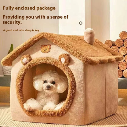 All-Season Removable Washable Dog House Bed - yellow / M