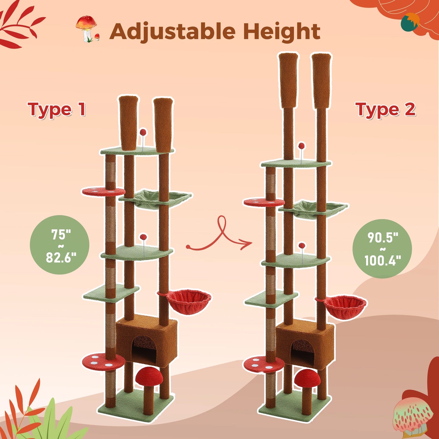 Height Adjustable Floor-to-Ceiling Cat Tree with Hammock - view 21