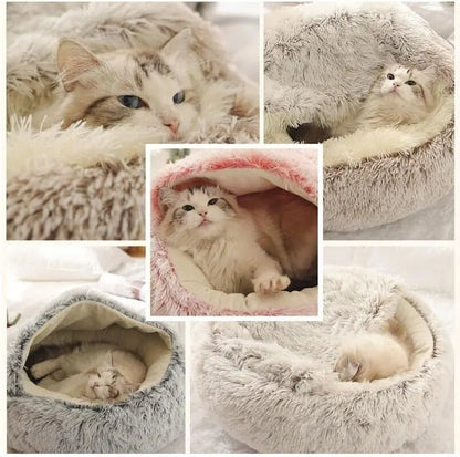 Soft Plush 2-in-1 Pet Cave Bed for Cats and Small Dogs - lifestyle