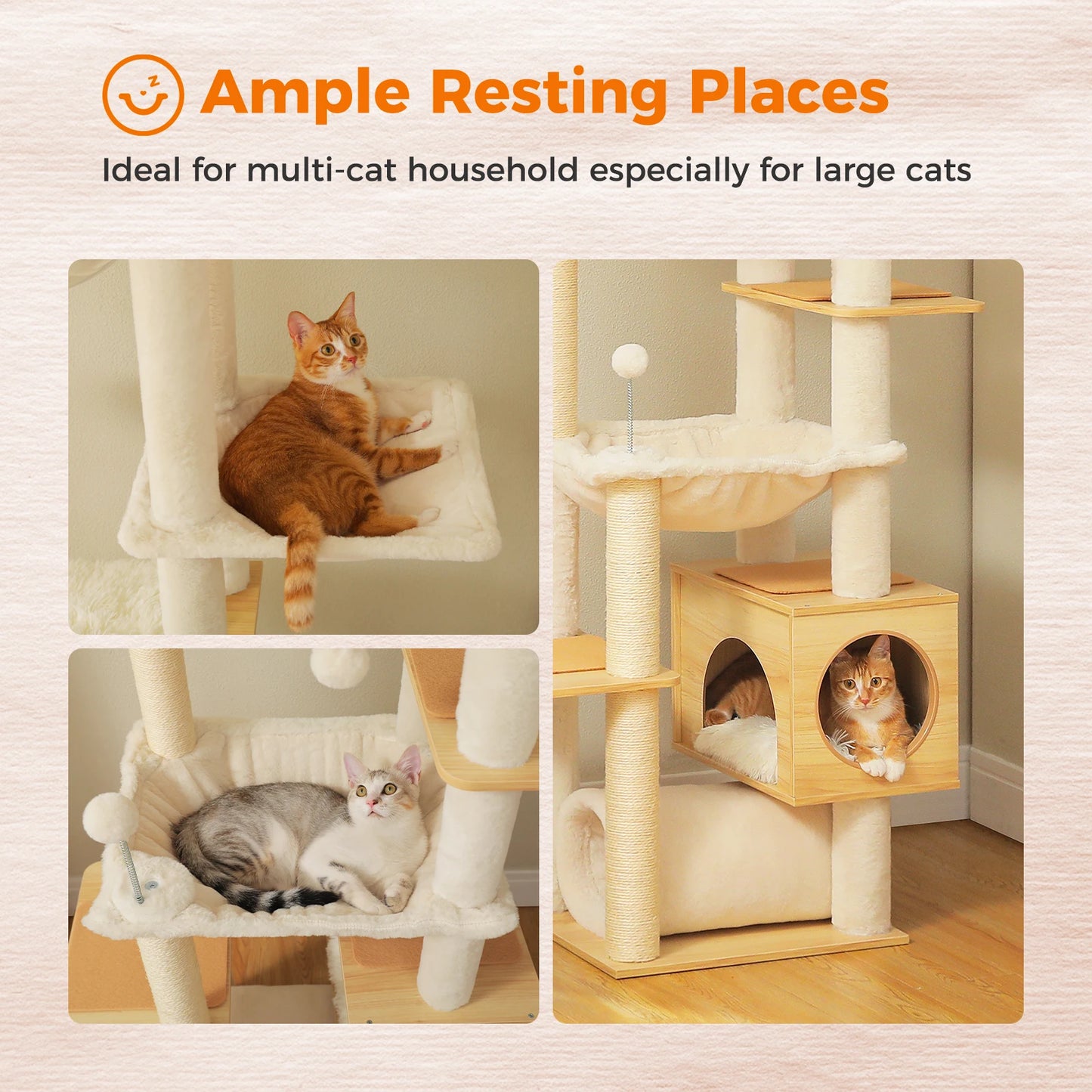 Height Adjustable Floor-to-Ceiling Cat Tree with Hammock - in use