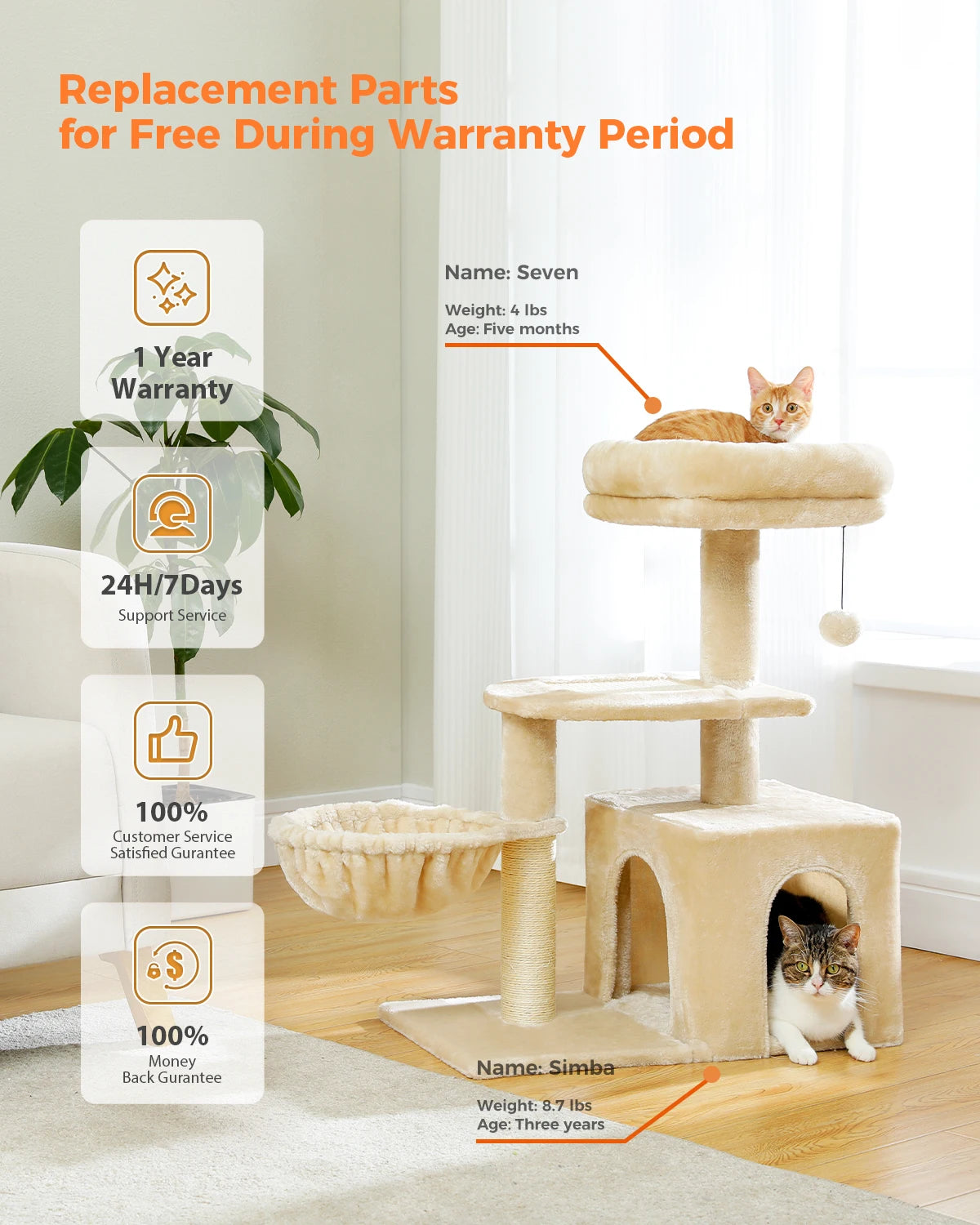 Cat Activity Tree with Hammock and Removable Perch - view 42