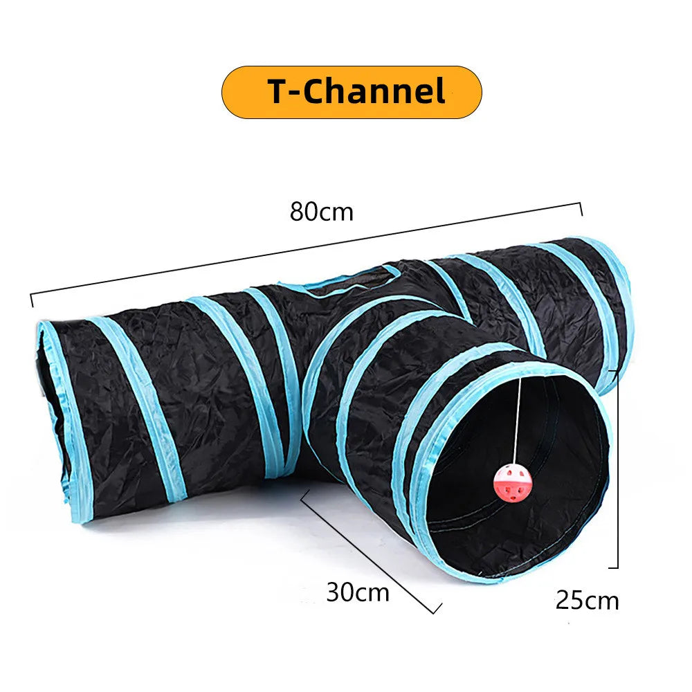 Foldable Cat Tunnel with Crinkle Paper for Indoor Play - T tunnels