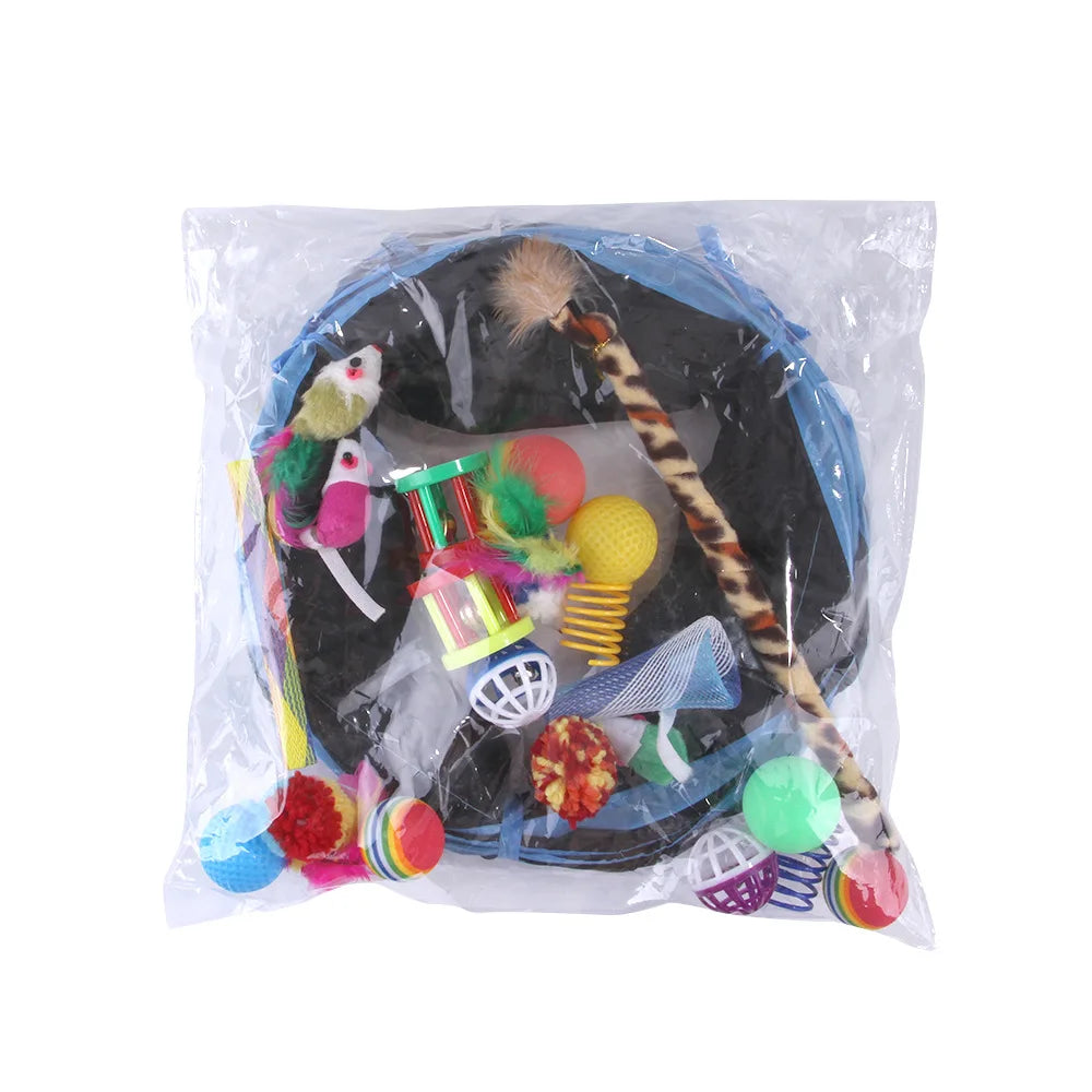 22 Piece Interactive Cat Toy Set with Tunnel and Wands - in use