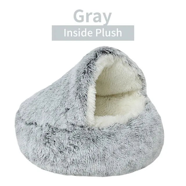 Soft Plush 2-in-1 Pet Cave Bed for Cats and Small Dogs - 50x50cm / Gray-Inside Plush