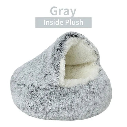 Soft Plush 2-in-1 Pet Cave Bed for Cats and Small Dogs - 50x50cm / Gray-Inside Plush