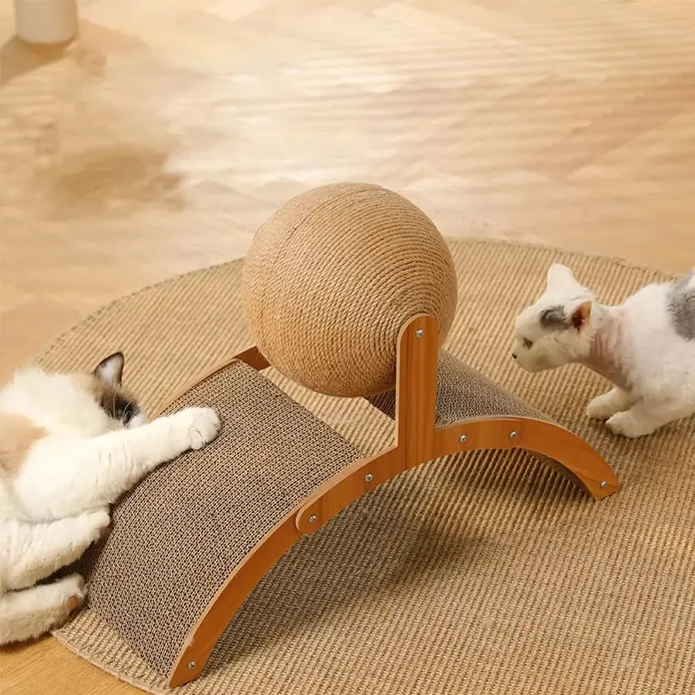 2-in-1 Wooden Cat Scratching Ball and Sisal Board - side view