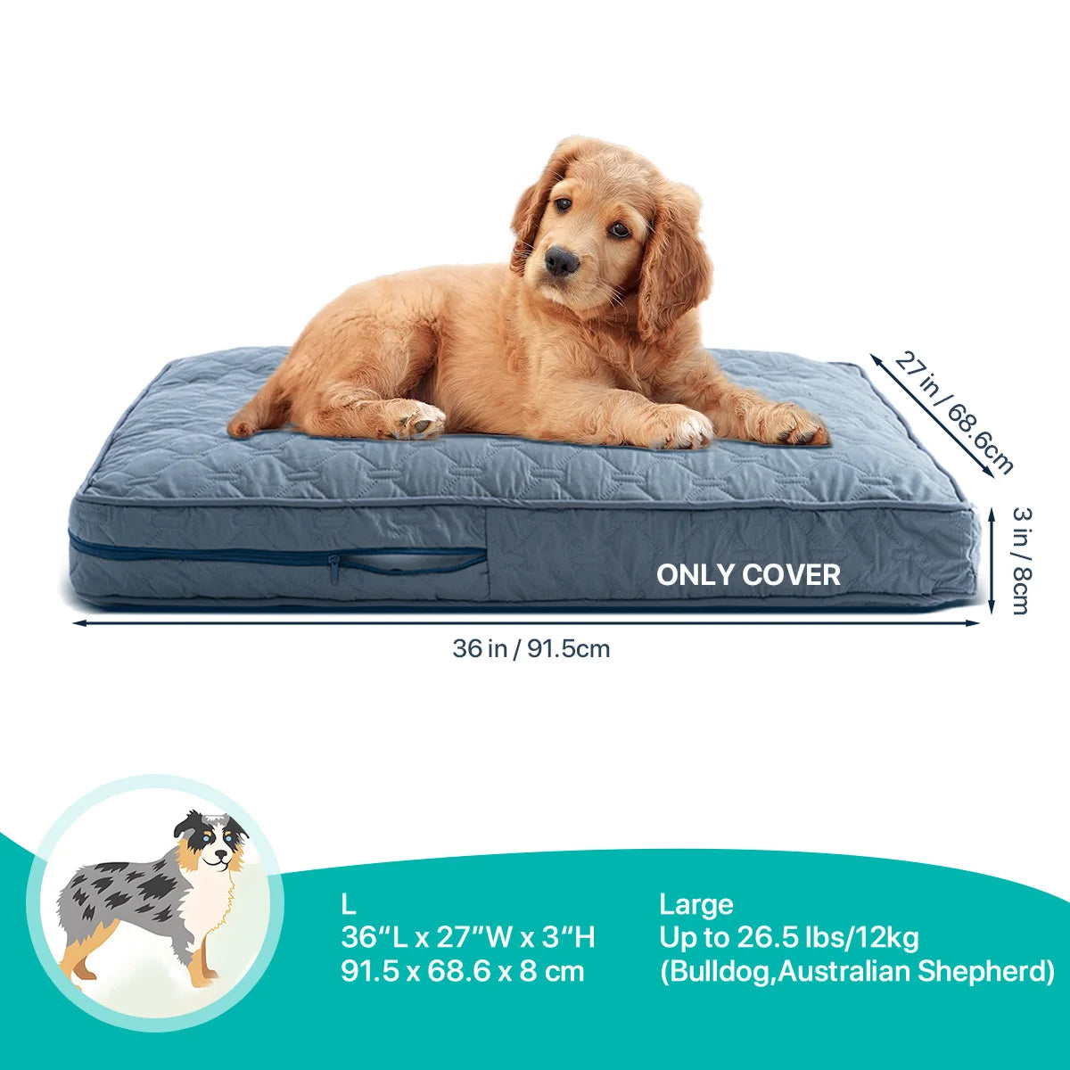 Orthopedic Dog Bed Cover for Large Dogs (Washable) - alternate angle