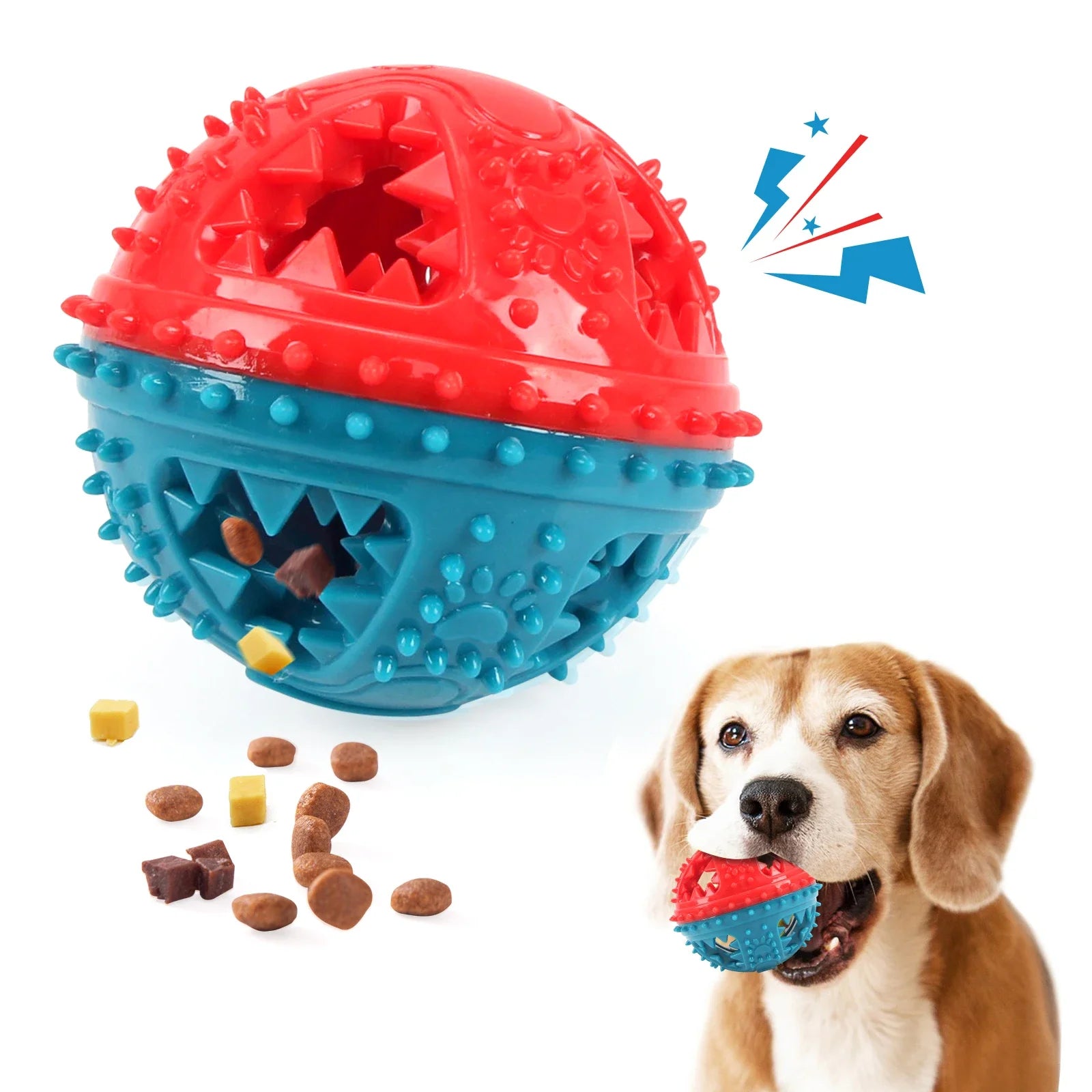 Treat-Dispensing Sound Ball for Dog Chewing - Red and blue