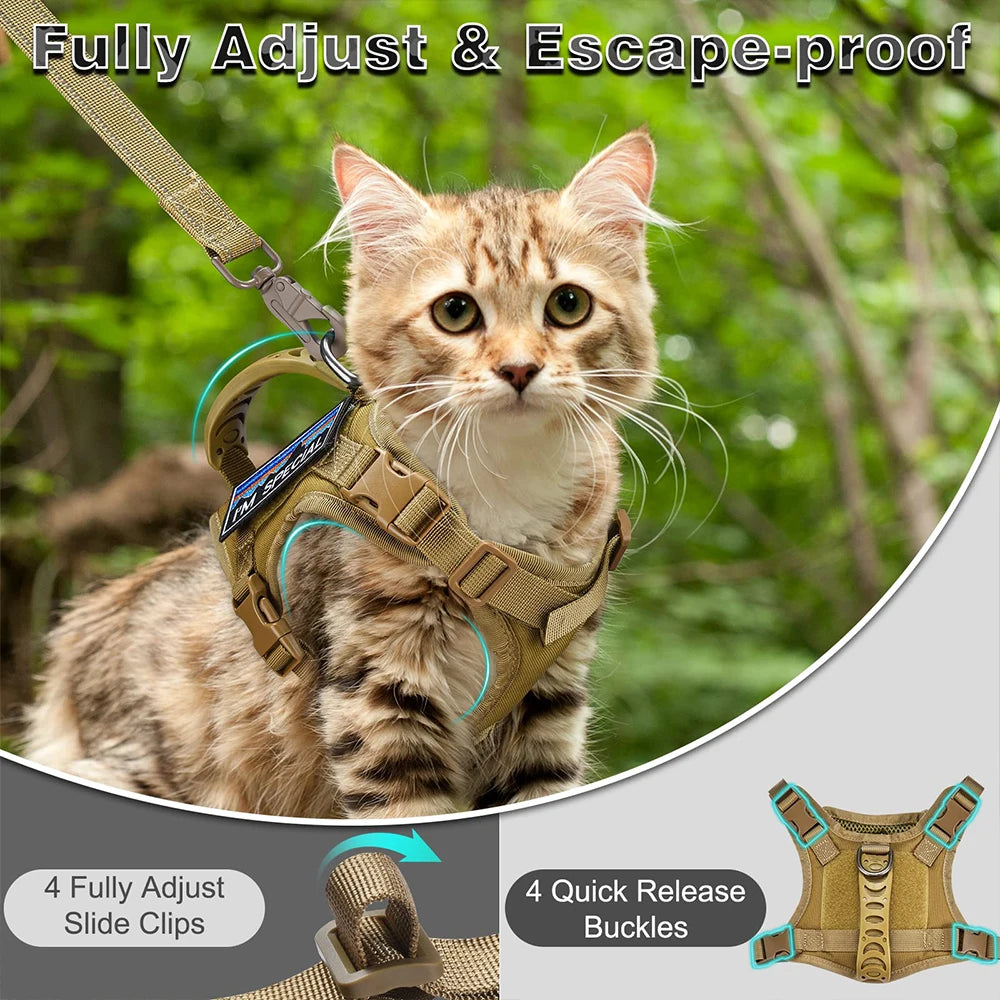 Tactical Escape-Proof Cat Harness with Control Handle - close-up