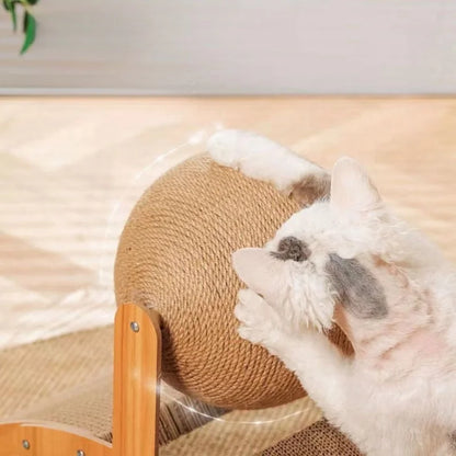 2-in-1 Wooden Cat Scratching Ball and Sisal Board - close-up
