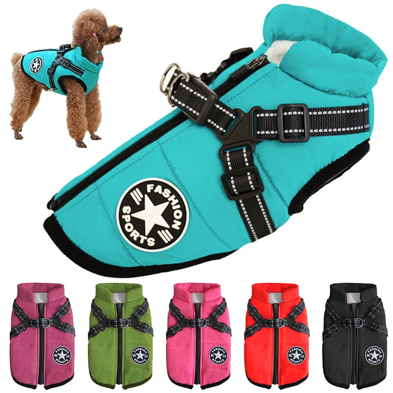 Waterproof Winter Dog Jacket with Built-in Harness