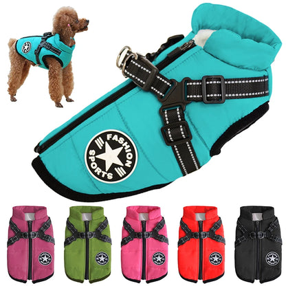 Waterproof Winter Dog Jacket with Built-in Harness