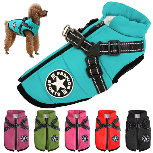 Waterproof Winter Dog Jacket with Built-in Harness