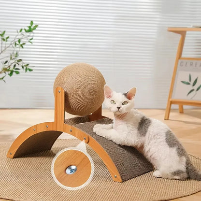 2-in-1 Wooden Cat Scratching Ball and Sisal Board - lifestyle