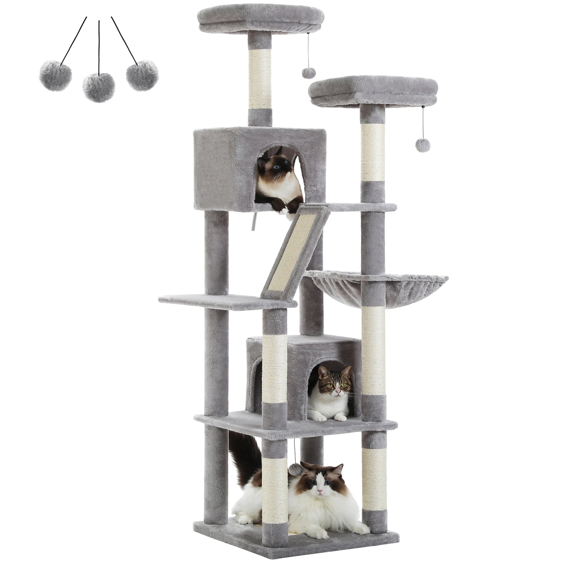 Large Multi-Level Plush Cat Tree with Condos - AMT0239GY