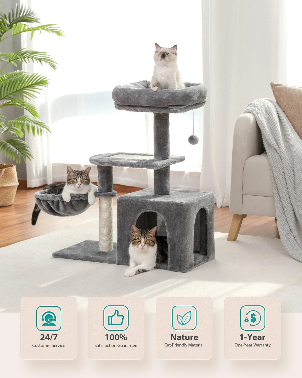 Cat Activity Tree with Hammock and Removable Perch - view 45
