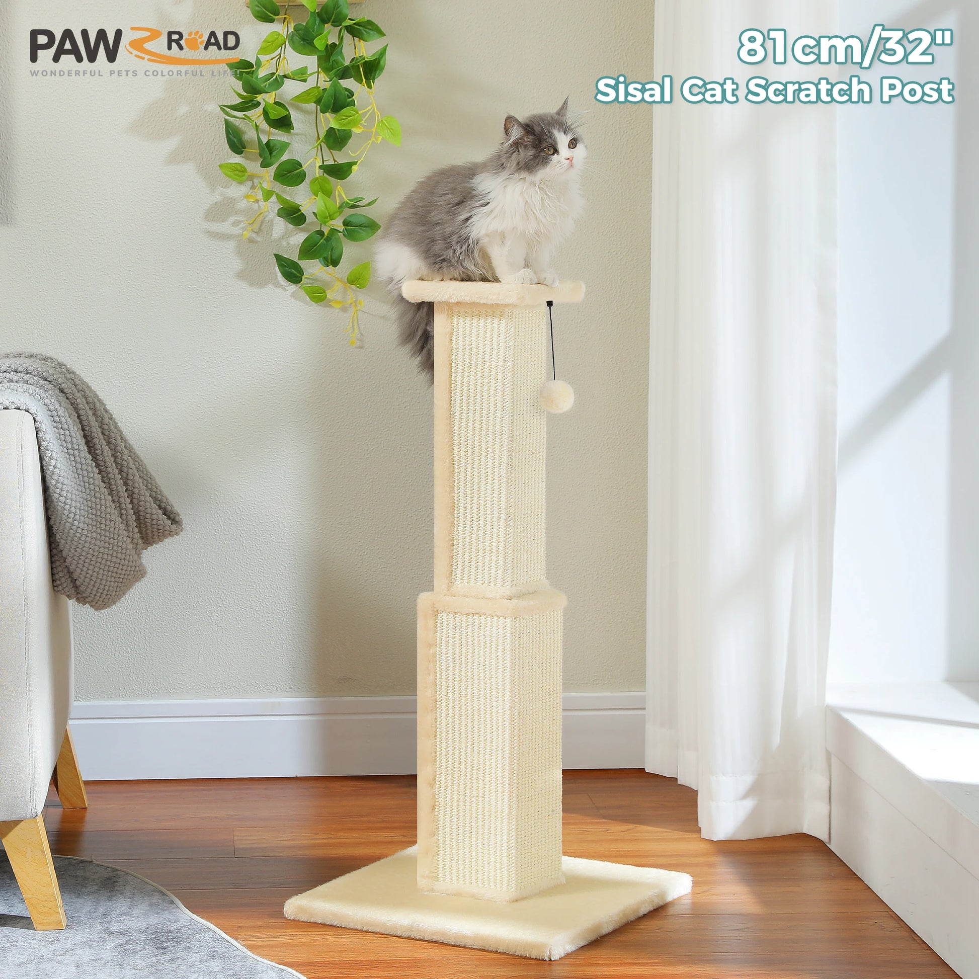 Large Sisal Cat Scratching Post with Dangling Ball - detail