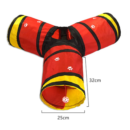 Foldable Cat Tunnel with Crinkle Paper for Indoor Play - Red Y tunnels