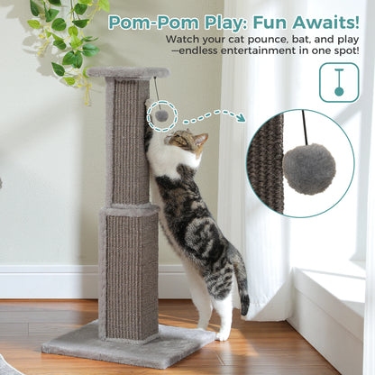 Large Sisal Cat Scratching Post with Dangling Ball - close-up