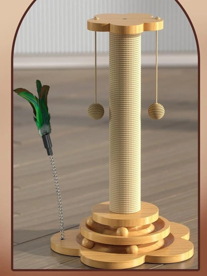 Wooden Cat Scratching Post with Turntable and Sisal Ball Toys - view 12