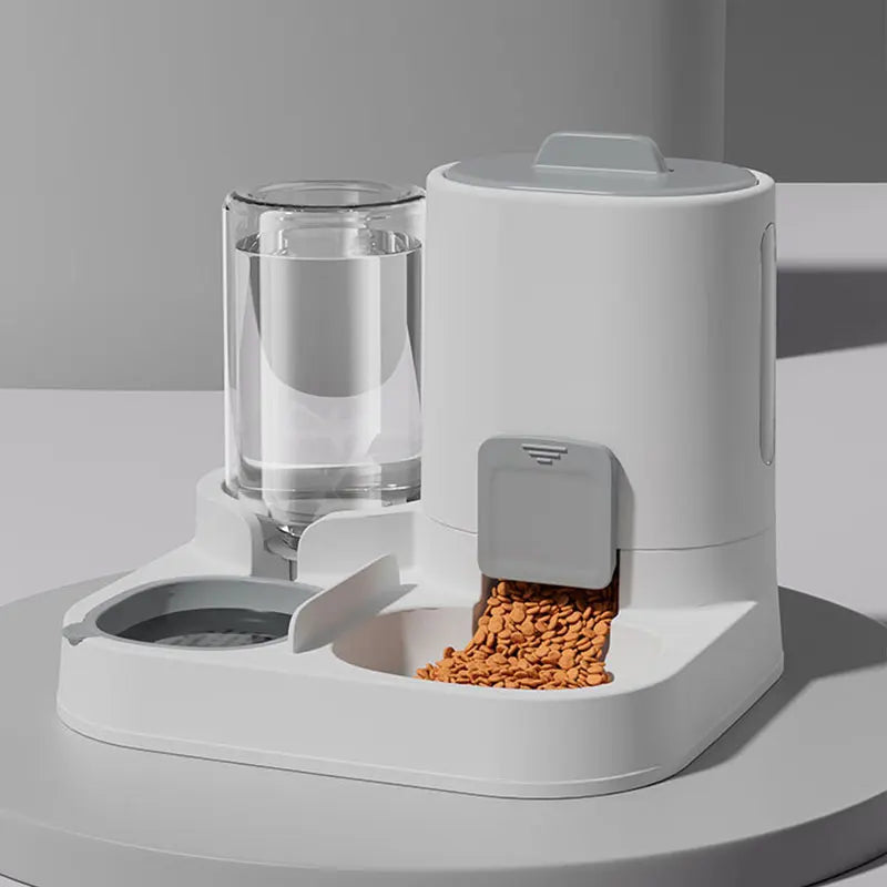 Spill-Proof Gravity Cat Water Dispenser and Feeder - GRAY / L