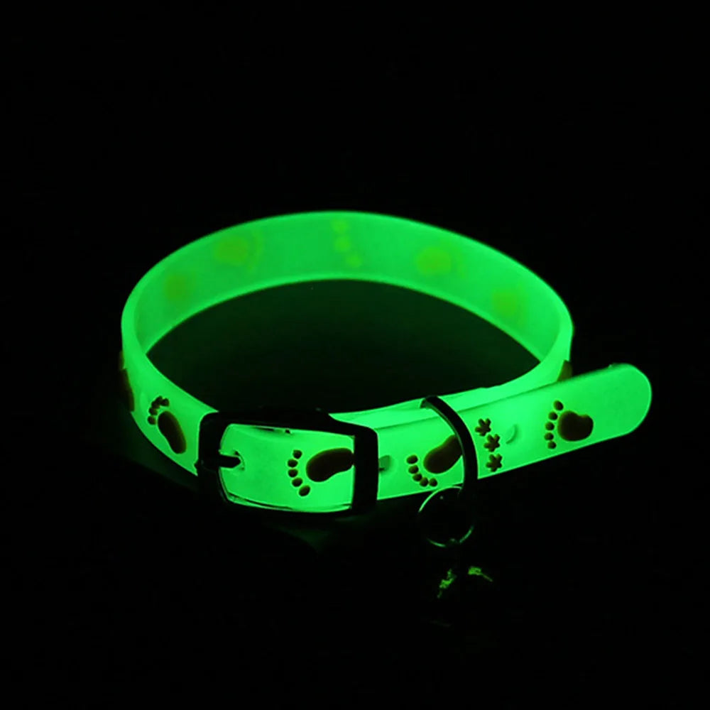 Luminous Glow-in-the-Dark Cat Collar with Bell - side view