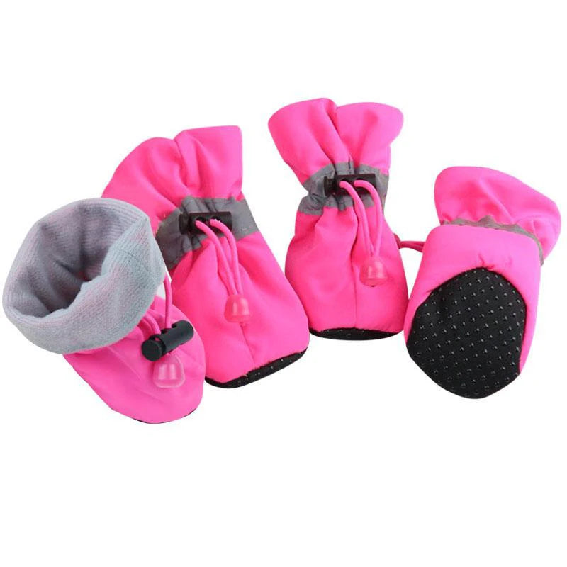 Waterproof Anti-Slip Winter Dog Boots with Socks (4 Pack) - 4 / Pink
